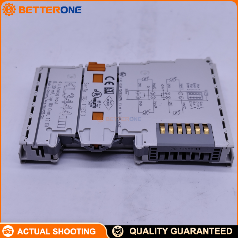 Beckhoff KL3444 K-bus Analog Input Bus Terminal, 4-Channel Current Input 0…20 mA, 12-Bit Resolution, 2-Wire Single-Ended with Common Ground, Overload Detection, Electrically Isolated Measurement, Run/Error LEDs