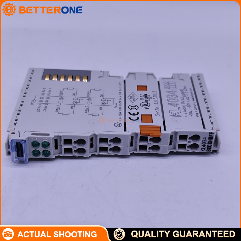Beckhoff KL4034 K-bus Analog Output Bus Terminal, 4-Channel Voltage Output -10…+10 V, 12-Bit Resolution, Electrically Isolated Outputs, Common Ground per Terminal, Run LEDs for Bus Coupler Data Exchange