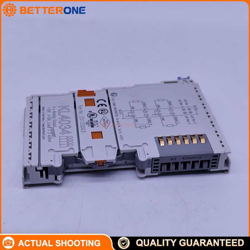 Beckhoff KL4034 K-bus Analog Output Bus Terminal, 4-Channel Voltage Output -10…+10 V, 12-Bit Resolution, Electrically Isolated Outputs, Common Ground per Terminal, Run LEDs for Bus Coupler Data Exchange