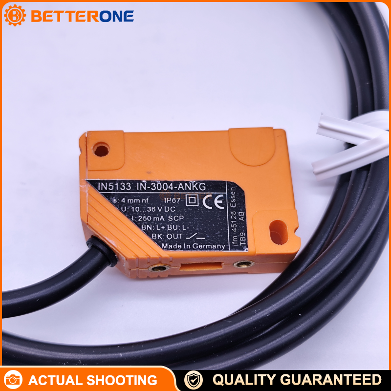 IFM IN5133 Inductive Sensor IN-3004-ANKG, Rectangular Non-Flush Proximity Switch, 4 mm Range, DC NPN Normally Open, 10–36 VDC, 40×12×26 mm Compact Housing, High Switching Frequency, LED Status Indication
