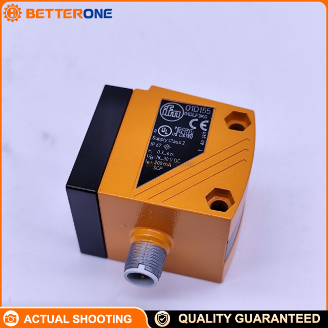 IFM O1D155 Laser Distance Sensor (O1D Series), Measuring Range 0.3–6 m, Red Light 650 nm Laser Class 1, PNP, 2 Switching Outputs (NO/NC Programmable) + 1 Analog Output (4–20 mA / 0–10 V), IO-Link COM2, 4-Digit Alphanumeric Display, IP67, M12 Connector