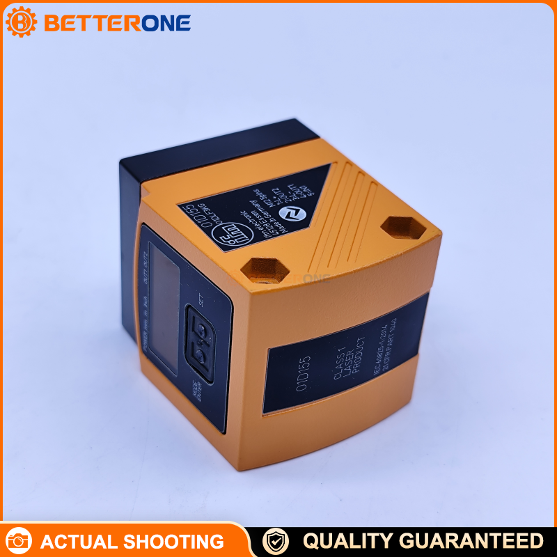 IFM O1D155 Laser Distance Sensor (O1D Series), Measuring Range 0.3–6 m, Red Light 650 nm Laser Class 1, PNP, 2 Switching Outputs (NO/NC Programmable) + 1 Analog Output (4–20 mA / 0–10 V), IO-Link COM2, 4-Digit Alphanumeric Display, IP67, M12 Connector