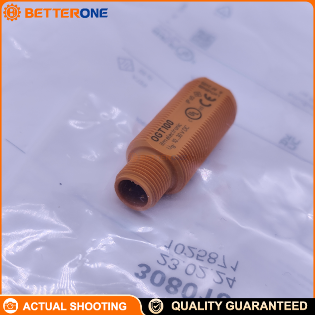 IFM OGT100 Diffuse Reflection Photoelectric Sensor, M18x1 Threaded, 10–400mm Range (White Paper 90%), Adjustable 70–400mm, Red Light 645nm, DC PNP, Light-On Mode, 10–30VDC, 200mA, 1000Hz, IP65, Potentiometer Setting, M12 Connector