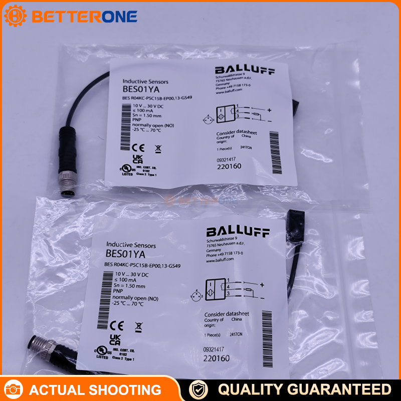 Balluff BES01YA Inductive Proximity Sensor (BES R04KC-PSC15B-EP00,13-GS49), 1.5 mm Flush Mount Detection, PNP Normally Open, 10–30 VDC, M8 3-Pin Connector, Compact 16×8×4.7 mm, IP67 Industrial