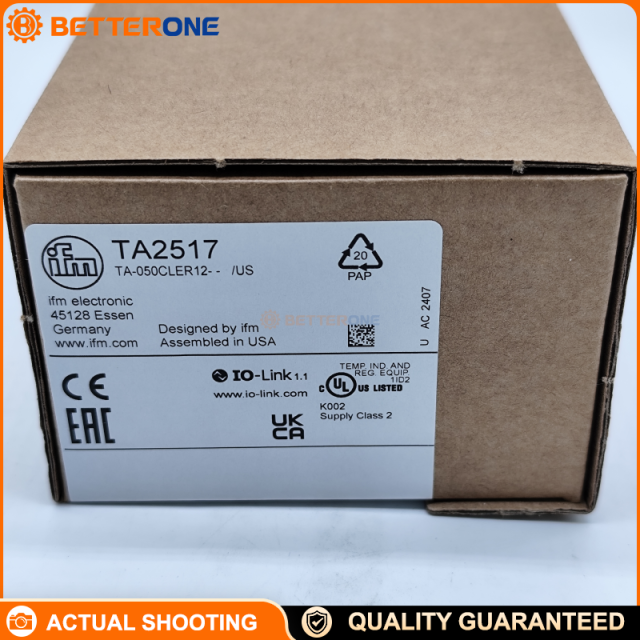 IFM TA2517 Hygienic Temperature Transmitter (TA-050CLER12--/US), Pt1000 Class A, -50…200°C, 4–20mA Analog + IO-Link, 18–32VDC, 160bar, Vacuum -1000mbar, For Liquids & Gases, Compact Stainless Steel Sensor for Food & Beverage