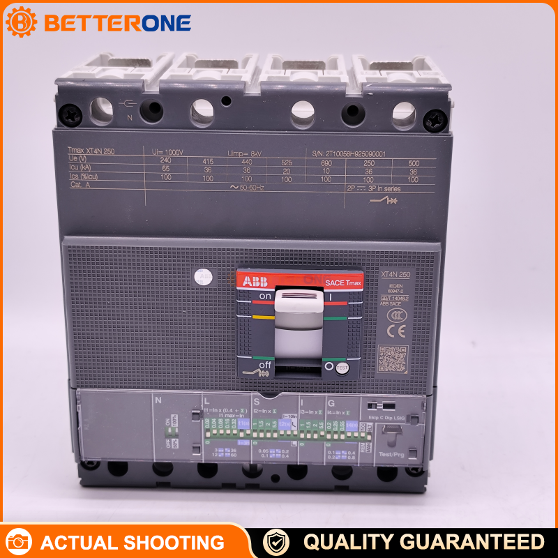 ABB 1SDA068162R1 Tmax XT4N 250 Fixed 4-Pole MCCB, Front Terminals, Ekip LSIG Solid-State Trip Unit, In=250A, IEC 690VAC, For Power Distribution Panels