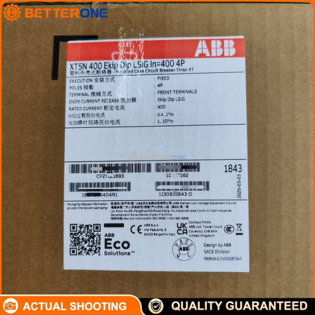 ABB 1SDA100404R1 Tmax XT5N 400 MCCB, Fixed 4-Pole Front Terminals, Ekip DIP LSIG Trip Unit, In=400A, Molded Case Circuit Breaker