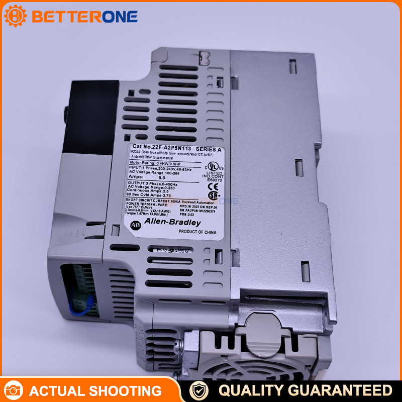 Allen-Bradley 22F-A2P5N113 PowerFlex 4M AC Drive, 240VAC 1-Phase Input, 2.5A Output, 0.37kW / 0.5HP, Frame A IP20 Open, LED Display + Fixed Digital Keypad, Internal CE Compliant Filter, RS-485, No Brake IGBT