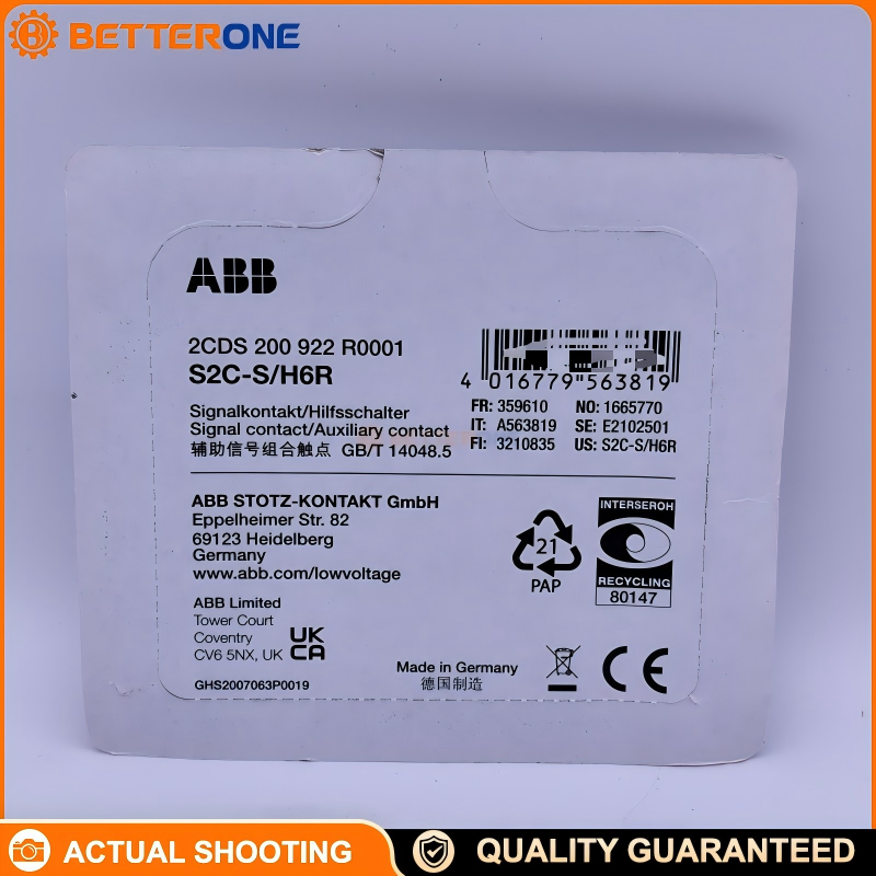 ABB 2CDS200922R0001 S2C-S/H6R Compact Signal/Auxiliary Contact, 1CO Change-Over, Selector for Contact Position Indication or Fault Signaling