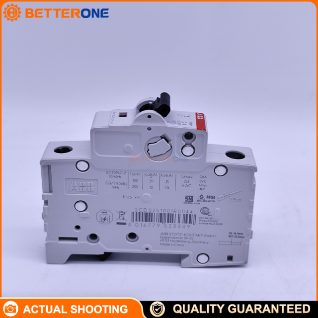 ABB 2CDS251001R0044 S201-C4 Miniature Circuit Breaker, 1-Pole, 4A Rated Current, C-Curve, 230/400VAC, 6kA Breaking Capacity (S200 System pro M compact)