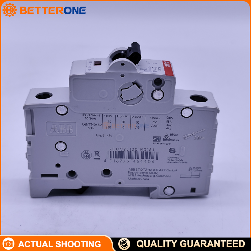 ABB 2CDS251001R0064 S201-C6 Miniature Circuit Breaker, 1-Pole, C Curve, 6A Rated Current, 230/400VAC, 6kA Breaking Capacity, System pro M compact S200