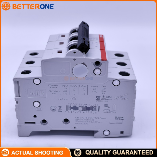 ABB 2CDS253001R0064 S203-C6 Miniature Circuit Breaker, S200 Series, 3-Pole, C Characteristic, 6A Rated Current, 230/400VAC, 6kA Breaking Capacity