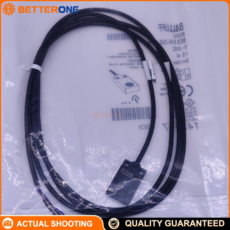 Balluff BES516-300-S279 Inductive Proximity Sensor (Order Code BES033J), Cubic 30×20×10mm Flush Mount, 2mm Range (Sn), PNP Normally Open, 10–30VDC, 1500Hz, 5m PVC Cable, Aluminum Housing, IP65