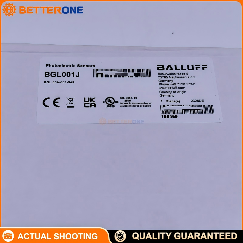 Balluff BGL50A-001-S49 Fork Sensor (Order Code BGL001J), Through-Beam, 50mm Fork Opening, PNP NO/NC, 10–30VDC, Red LED, Ø1.5mm Light Spot, 1500Hz, M8 3-Pin Connector, 10×70×88mm Metal Housing