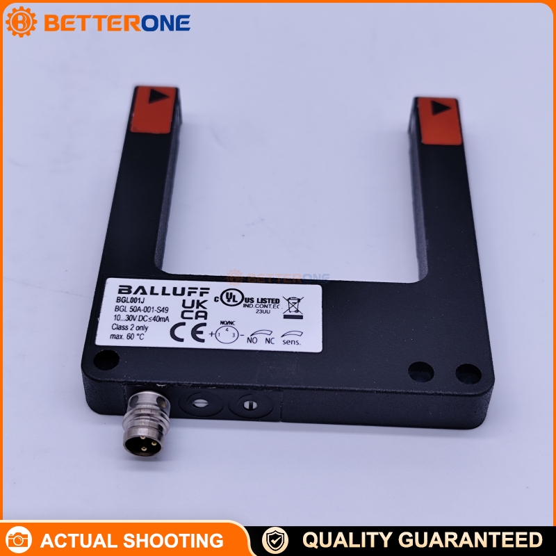 Balluff BGL50A-001-S49 Fork Sensor (Order Code BGL001J), Through-Beam, 50mm Fork Opening, PNP NO/NC, 10–30VDC, Red LED, Ø1.5mm Light Spot, 1500Hz, M8 3-Pin Connector, 10×70×88mm Metal Housing