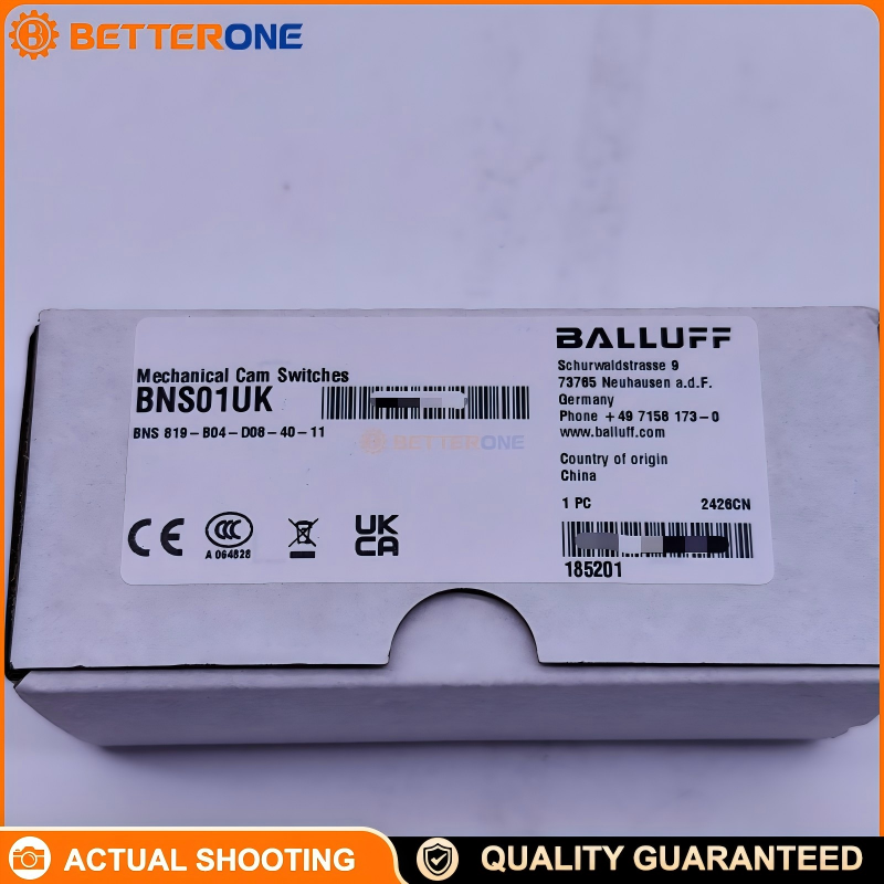 Balluff BNS819-B04-D08-40-11 Mechanical Multiple Position Limit Switch (Order Code BNS01UK), 4 Switching Positions (4× Chisel), 8mm Spacing, Snap-Action SPDT (1NO+1NC) Contacts, Aluminum Anodized Housing 40×50×48mm, IP67, Cam Approach Parallel to Mounting