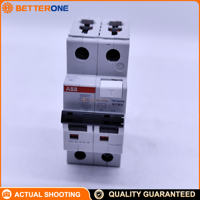 ABB 2TAZ210121R2104 GS201 OV AC-C10/0.03 RCBO, 10A C-Curve, 30mA, Type AC, Residual Current Circuit Breaker with Overcurrent Protection, Low-Voltage Protection