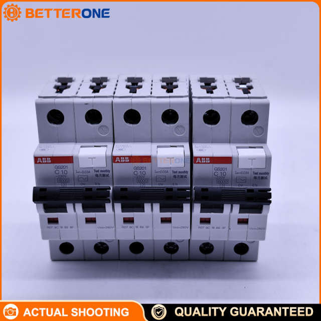 ABB 2TAZ210121R2104 GS201 OV AC-C10/0.03 RCBO, 10A C-Curve, 30mA, Type AC, Residual Current Circuit Breaker with Overcurrent Protection, Low-Voltage Protection