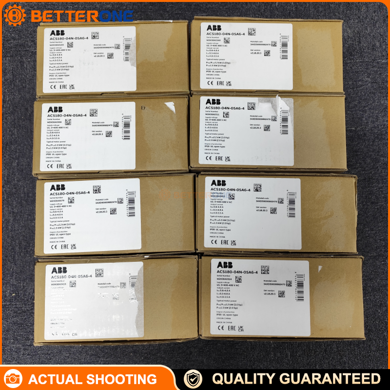 ABB ACS180-04N-05A6-4 VFD, 3-Phase 380–480V, 5.6A, 2.2kW, IP20, LV AC Machinery Drive Module for Pumps/Fans/Conveyors