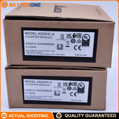 Delta AS02HC-A High-Speed Counter Module for AS & AX-3 PLC, 2-channel encoder input, incremental A/B/Z up to 200kHz, SSI (CLK/DATA) up to 1.25MHz, 4 open-collector outputs Y0.0–Y0.3 (5–30VDC), DIN-rail mount.