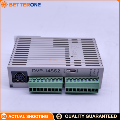 Delta DVP14SS211T DVP-SS2 Slim PLC CPU, 24VDC, 14 I/O (8DI+6DO), NPN sinking transistor outputs, built-in RS-232 & RS-485 (Modbus), 8K steps program capacity, DIN-rail mounting.