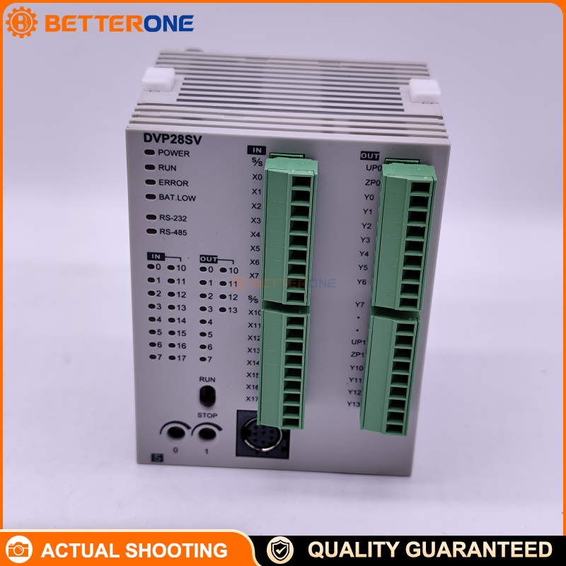 Delta DVP28SV11S2 DVP-SV2 High-Performance Slim PLC CPU, 24VDC, 28 points (16DI+12DO), PNP transistor outputs, 30K steps program memory, RS-232 + RS-485, 200kHz high-speed pulse outputs/counters, expandable I/O & high-speed modules.