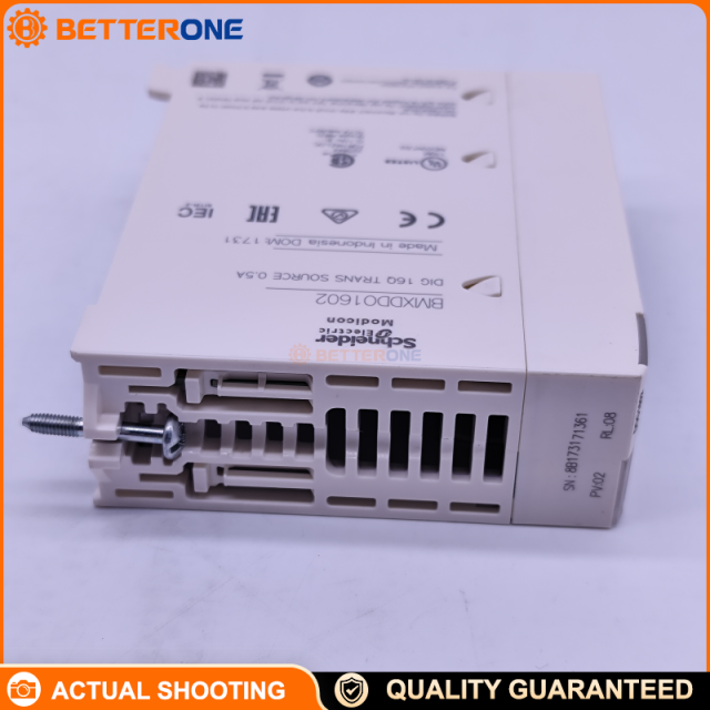 Schneider Electric BMXDDO1602 Modicon X80 Discrete Output Module, 16 transistor outputs, 24VDC positive (19–30V), 0.5A per channel, 20-way removable terminal block, single-slot module, for Modicon M340/M580
