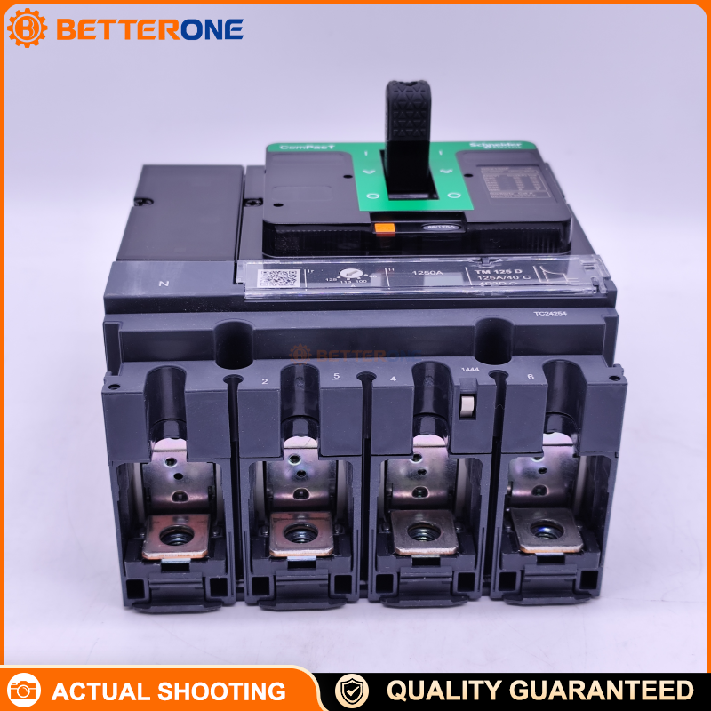 Schneider Electric C16F6TM125 ComPacT NSX160F MCCB, 36kA at 415VAC, TMD thermal-magnetic trip, 125A, 4P 3D (neutral not protected), for power distribution protection.