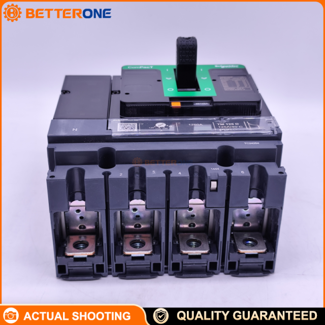 Schneider Electric C16F6TM125 ComPacT NSX160F MCCB, 36kA at 415VAC, TMD thermal-magnetic trip, 125A, 4P 3D (neutral not protected), for power distribution protection.
