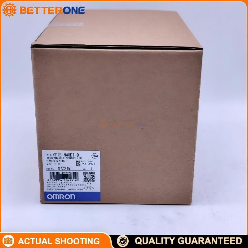 Omron CP2E-N40DT-D CP2E PLC CPU, 24VDC, 40 I/O (24 DI + 16 DO), NPN transistor outputs, built-in 2× Ethernet ports (switching), 20K steps program capacity, compact DIN-rail PLC for machine control & data collection