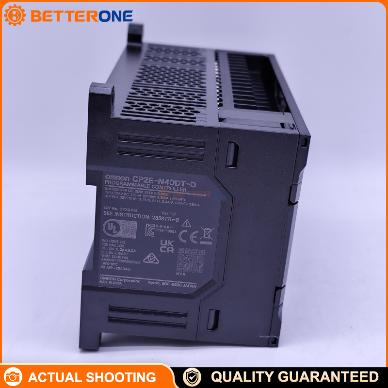 Omron CP2E-N40DT-D CP2E PLC CPU, 24VDC, 40 I/O (24 DI + 16 DO), NPN transistor outputs, built-in 2× Ethernet ports (switching), 20K steps program capacity, compact DIN-rail PLC for machine control & data collection