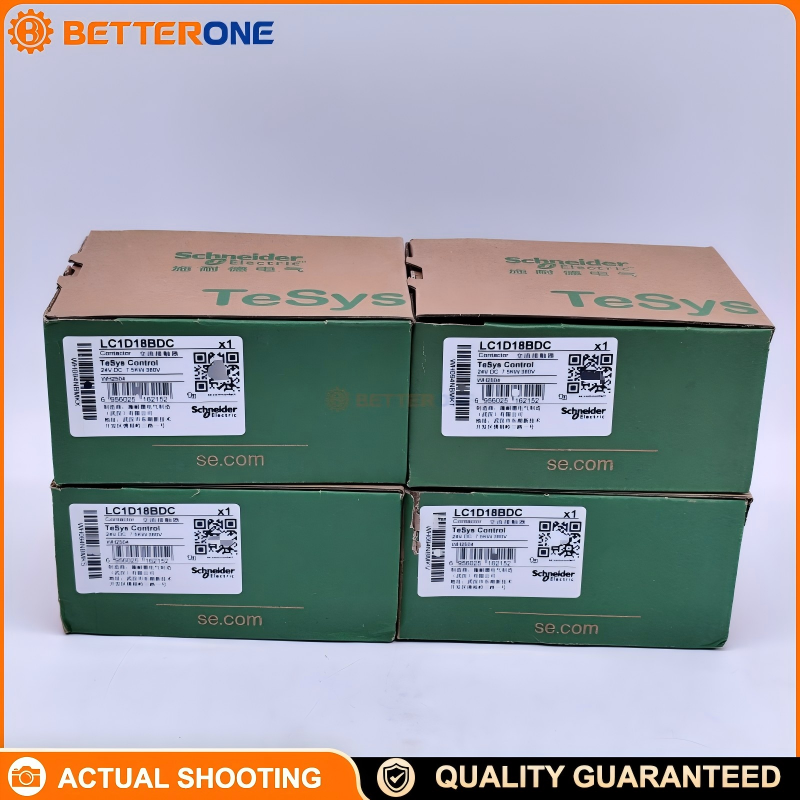 Schneider Electric LC1D18BDC TeSys D Contactor, 3P (3NO), AC-3 18A (≤440V), 24VDC coil, built-in 1NO+1NC auxiliary contact, DIN-rail/plate mounting, for motor control and industrial panels
