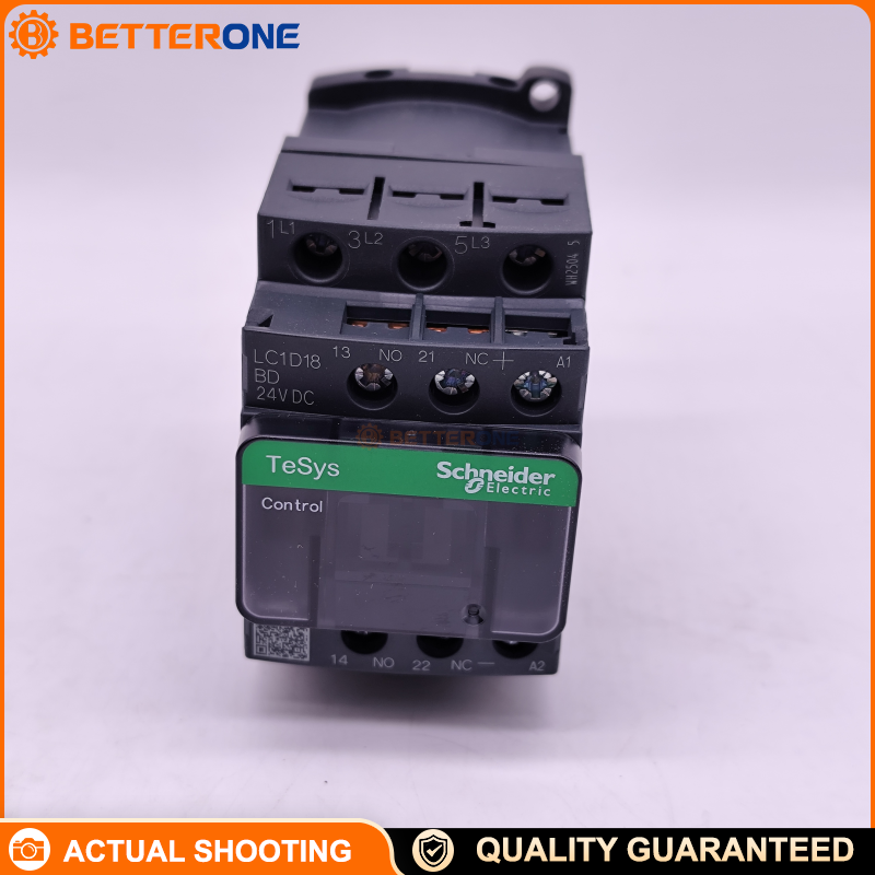 Schneider Electric LC1D18BDC TeSys D Contactor, 3P (3NO), AC-3 18A (≤440V), 24VDC coil, built-in 1NO+1NC auxiliary contact, DIN-rail/plate mounting, for motor control and industrial panels