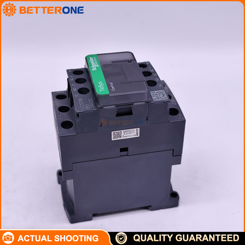 Schneider Electric LC1D18BDC TeSys D Contactor, 3P (3NO), AC-3 18A (≤440V), 24VDC coil, built-in 1NO+1NC auxiliary contact, DIN-rail/plate mounting, for motor control and industrial panels