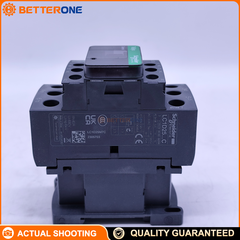 Schneider Electric LC1D25M7C TeSys Deca Contactor, 3P (3NO), AC-3/AC-3e 25A ≤440V, 220VAC 50/60Hz coil, built-in 1NO+1NC auxiliaries, screw terminals, DIN-rail/plate mounting, for motor starting control