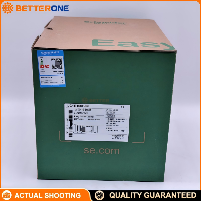 Schneider Electric LC1E160F5N Easy TeSys Control Contactor, 3P (3NO), AC-3 160A up to 440V, 110VAC 50Hz coil, built-in 1NO+1NC auxiliary contacts, screw terminals, for motor starting and control panels