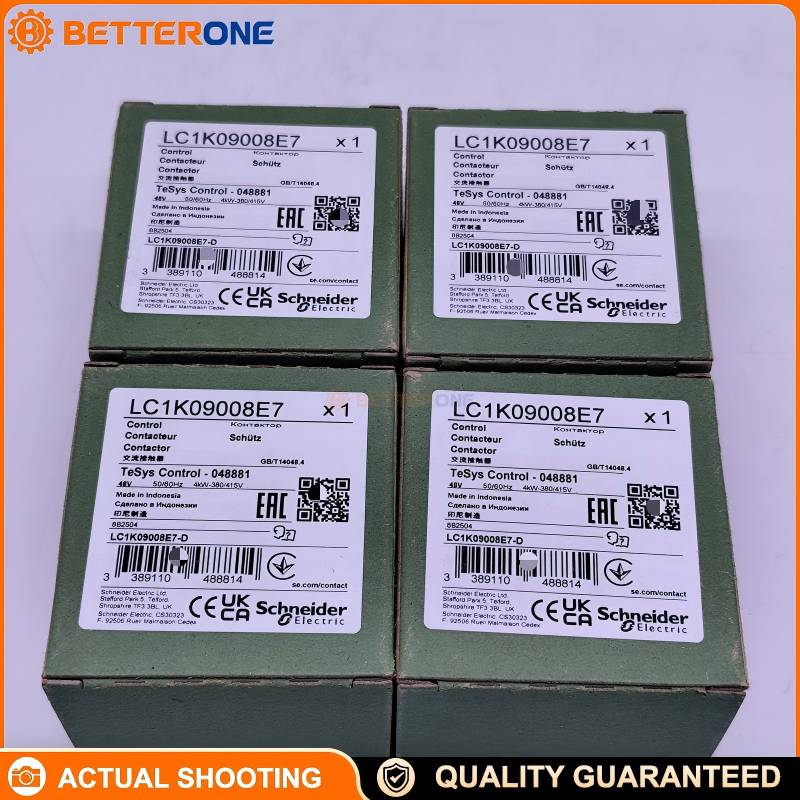 Schneider Electric LC1K09008E7 TeSys K miniature contactor, 4P (2NO+2NC), AC-1 ≤440VAC 20A, power circuit up to 690VAC (IEC), 48VAC 50/60Hz coil, screw terminals, DIN-rail/panel mount—ideal for control circuits, heaters and power switching