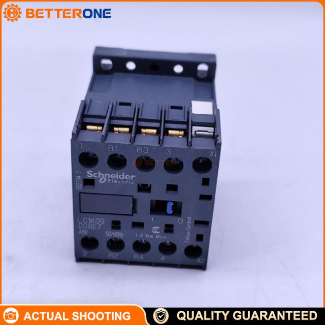 Schneider Electric LC1K09008E7 TeSys K miniature contactor, 4P (2NO+2NC), AC-1 ≤440VAC 20A, power circuit up to 690VAC (IEC), 48VAC 50/60Hz coil, screw terminals, DIN-rail/panel mount—ideal for control circuits, heaters and power switching