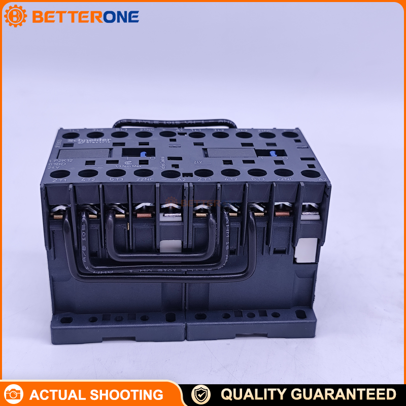 Schneider Electric LP2K1201BD TeSys K Reversing Contactor, 3P (3NO), AC-3 ≤440V 12A, 24VDC coil, 1NC auxiliary, screw terminals, DIN-rail/plate mount, for motor forward/reverse control