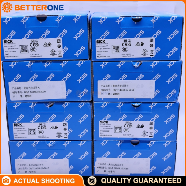 SICK 1010994 (WS/WE45-R250) W45 Through-beam Photoelectric Sensor, 0–350 m max range, infrared LED, relay output (change-over contacts), 20–250 VAC/DC supply, metal housing, IP67, terminal connection PG13.5