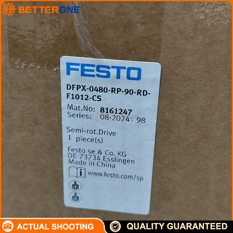 Festo 8161247 (DFPX-0480-RP-90-RD-F1012-CS) is a DFPX quarter-turn actuator: double-acting rack & pinion, 90° rotation, ISO 5211 F1012 mounting, NAMUR interface for automation accessories—ideal for valve automation.