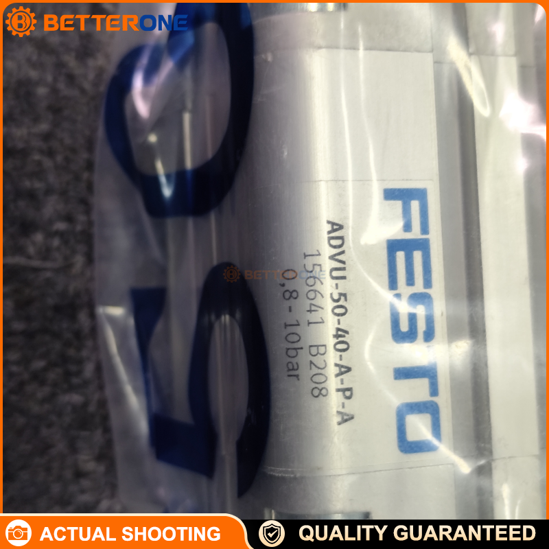 Festo ADVU-50-40-A-P-A (156641) ISO 21287 compact double-acting cylinder, 50mm bore, 40mm stroke, M12x1.25 male rod thread, magnetic piston for proximity switch sensing, elastic cushioning both ends, 0.8–10 bar