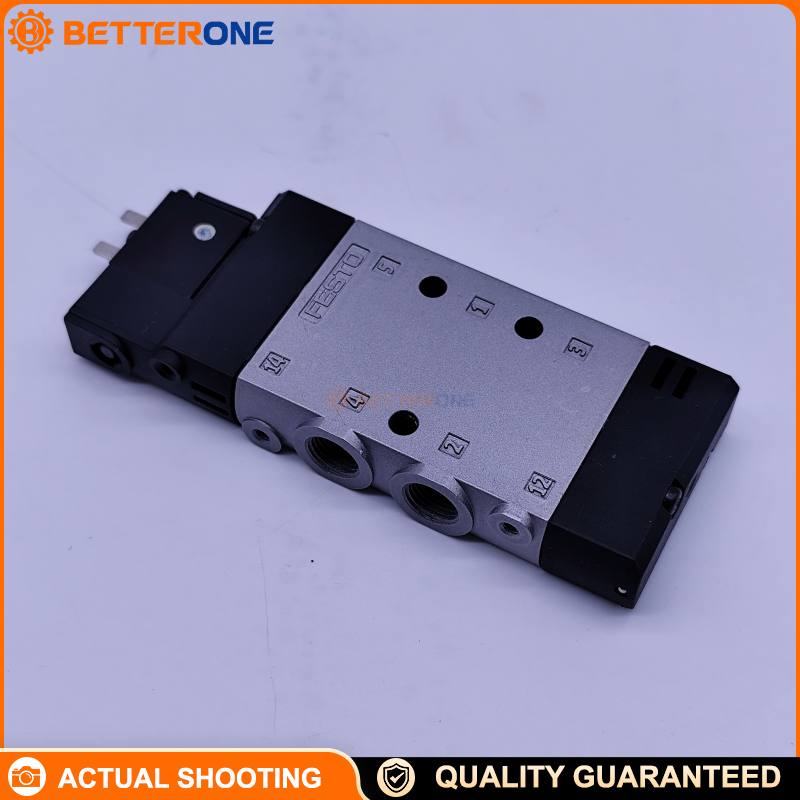 Festo CPE14-M1BH-5L-1/8 (196941) Solenoid Valve, 5/2-way monostable, 24V DC, 14 mm width, G1/8 ports, 800 L/min nominal flow, 3–8 bar, piston gate valve design, pneumatic spring return, for pneumatic automation control.