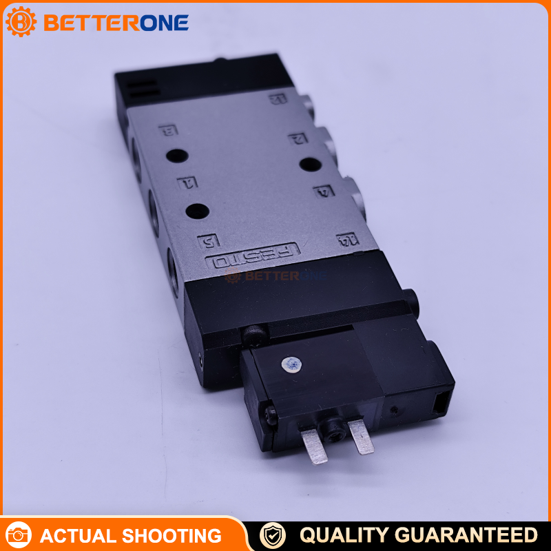 Festo CPE14-M1BH-5L-1/8 (196941) Solenoid Valve, 5/2-way monostable, 24V DC, 14 mm width, G1/8 ports, 800 L/min nominal flow, 3–8 bar, piston gate valve design, pneumatic spring return, for pneumatic automation control.