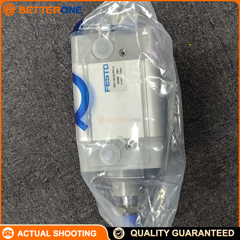 Festo DNC-100-40-PPV-A (163466) ISO 15552 Cylinder, double-acting, 100 mm bore, 40 mm stroke, PPV adjustable pneumatic cushioning both ends, sensor-ready for proximity switch, G1/2 ports, 0.6–12 bar, -20 to +80°C.