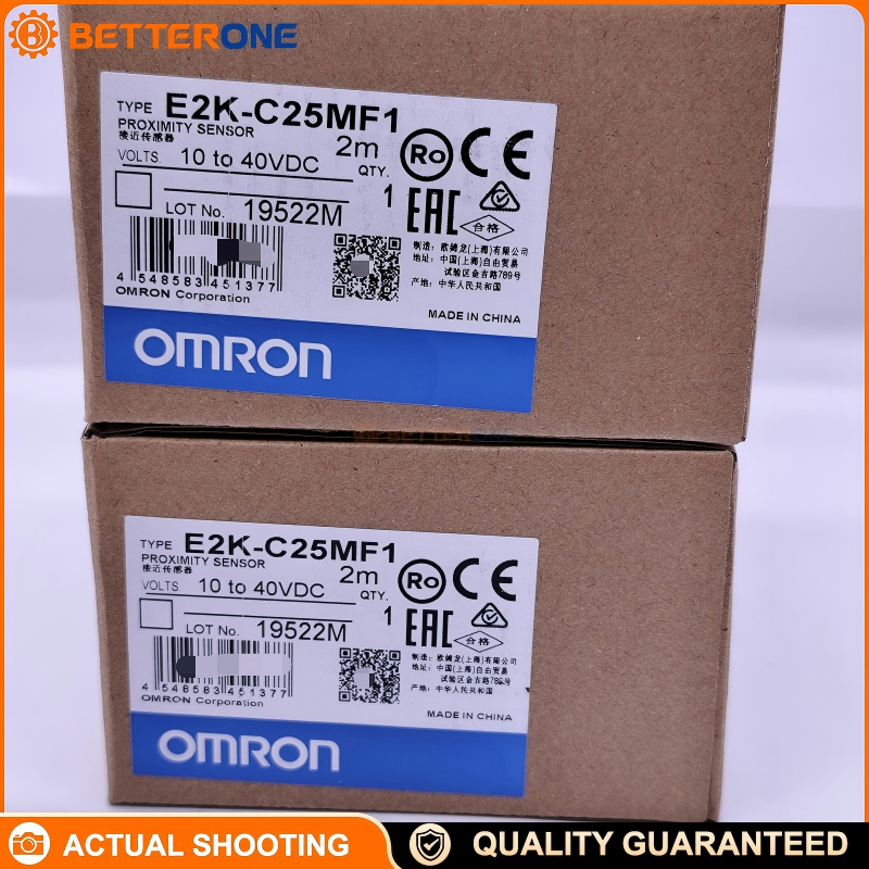 Omron E2K-C25MF1 Capacitive Proximity Sensor, Cylindrical φ34 Unshielded, 25mm sensing (adjustable 3–25mm), DC 3-wire PNP NO, 2m pre-wired cable, 10–40VDC, IP66
