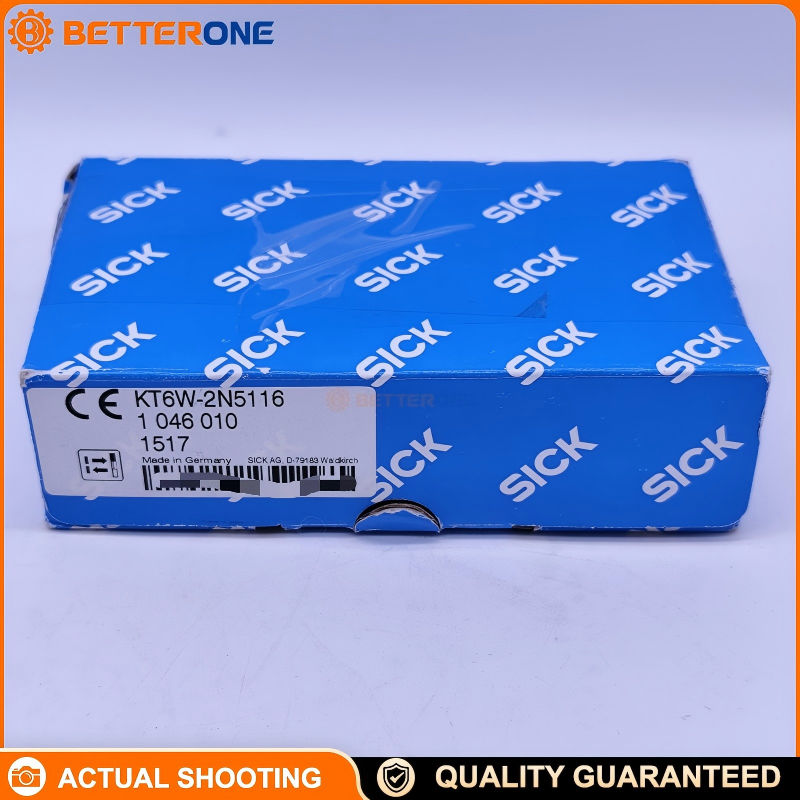 SICK KT6W-2N5116 Contrast Sensor (registration/print mark detection), RGB LED, ≤10 mm, NPN output, 10–30 VDC, 5 kHz, 100 µs response, M12 4-pin, IP67; ideal for packaging, printing, labeling.