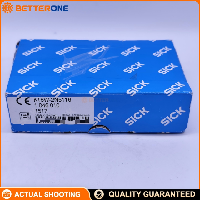 SICK KT6W-2N5116 Contrast Sensor (registration/print mark detection), RGB LED, ≤10 mm, NPN output, 10–30 VDC, 5 kHz, 100 µs response, M12 4-pin, IP67; ideal for packaging, printing, labeling.