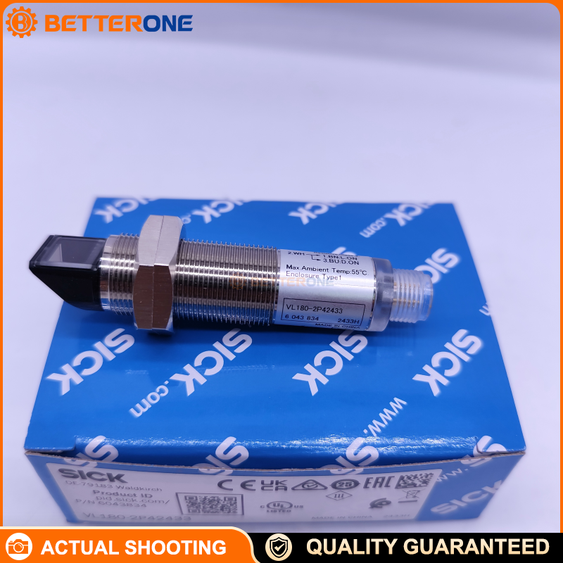 SICK VL180-2P42433 (6043834) V180 Retro-reflective Photoelectric Sensor, M18 metal housing, red light 645nm, 0.05–4.5m (max 5.5m), PNP light/dark switching, 10–30VDC, M12 4-pin, IP67, includes P250 reflector