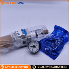 SMC AW20-02BG1-B (also AW20-02BG-1-B) filter regulator with Rc 1/4 ports, 5 µm filtration, B bracket + G round pressure gauge, and “1” low set pressure range 0.02–0.2 MPa; max operating pressure 1.0 MPa for integrated air filtration + regulation.